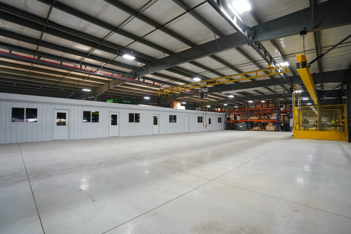 Using concrete of finished flooring is perfect for offices on a mezzanine
